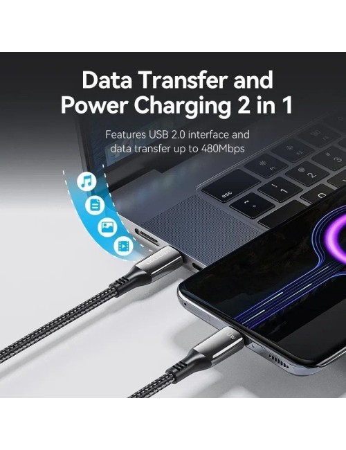 Cable USB 2.0 Tipo-C 5A 100W Vention CTKBH/ USB Tipo-C Macho - USB Tipo-C Macho/ Hasta 100W/ 480Mbps/ 2m/ Negro