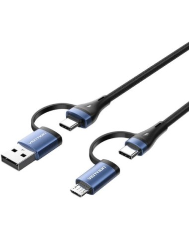 Cable USB 2.0 Tipo-C Vention CTLLF/ USB Tipo-C Macho - USB Macho/ MicroUSB Macho - USB Tipo-C Macho/ Hasta 100W/ 480Mbps/ 1m/ Ne