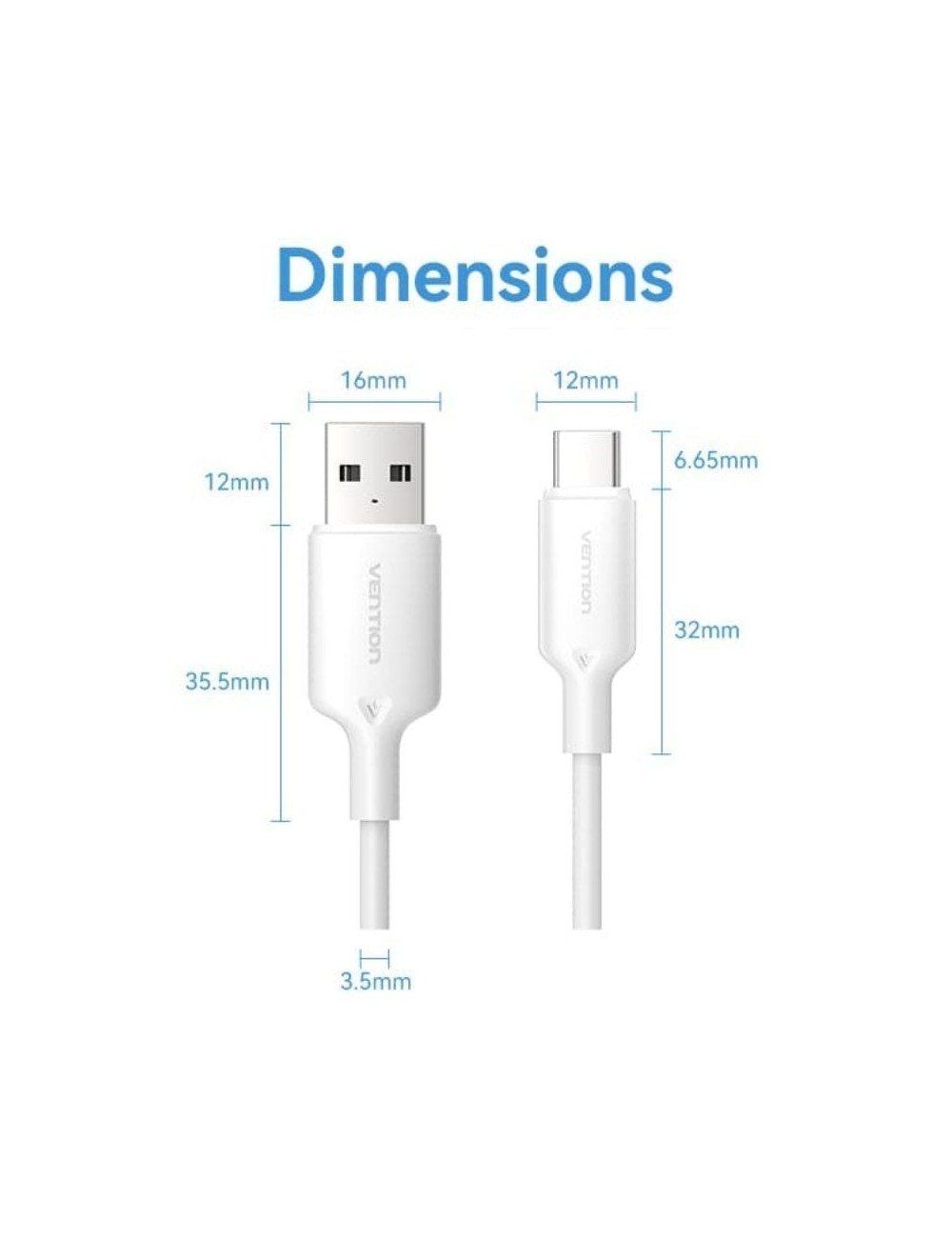 Cable USB 2.0 Tipo-C Vention CTQWH/ USB Tipo-C Macho - USB Macho/ Hasta 60W/ 480Mbps/ 2m/ Blanco