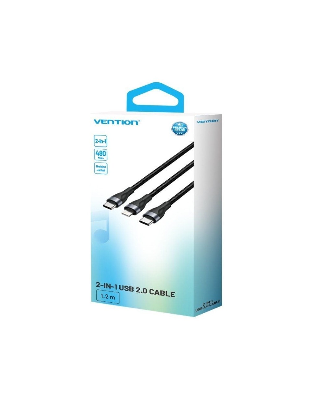 Cable USB Tipo-C Vention H17BAV/ USB Tipo-C Macho - Lightning Macho/ USB Tipo-C Macho/ 60W/ 480Mbps/ 1.2m/ Negro