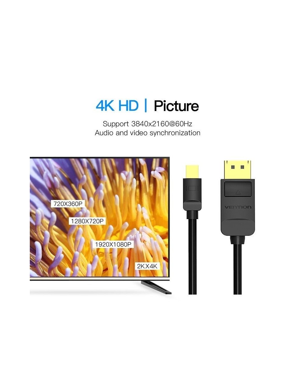 Cable DisplayPort Vention HAABI/ Mini DisplayPort Macho - DisplayPort Macho/ 3m/ Negro