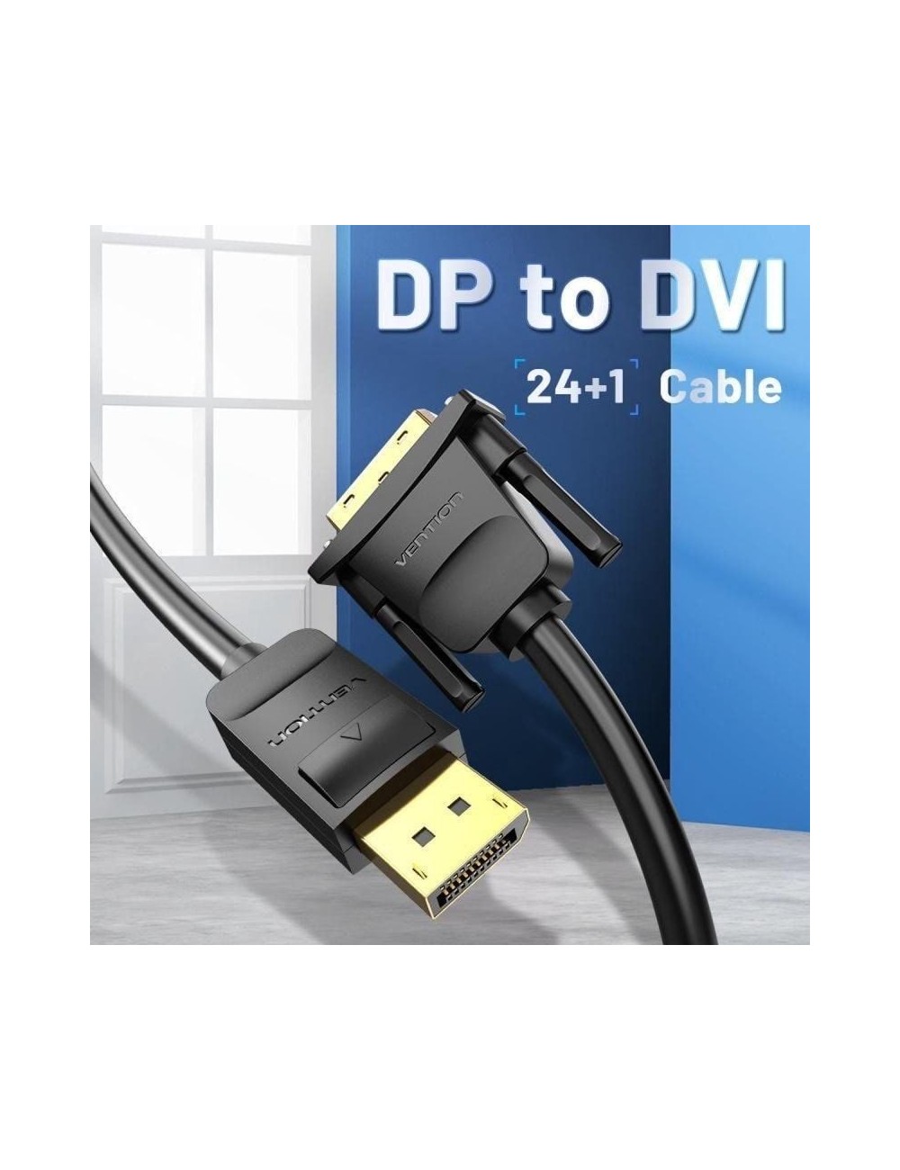 Cable Conversor Vention HAFBF/ DisplayPort Macho - DVI Macho/ 1m/ Negro