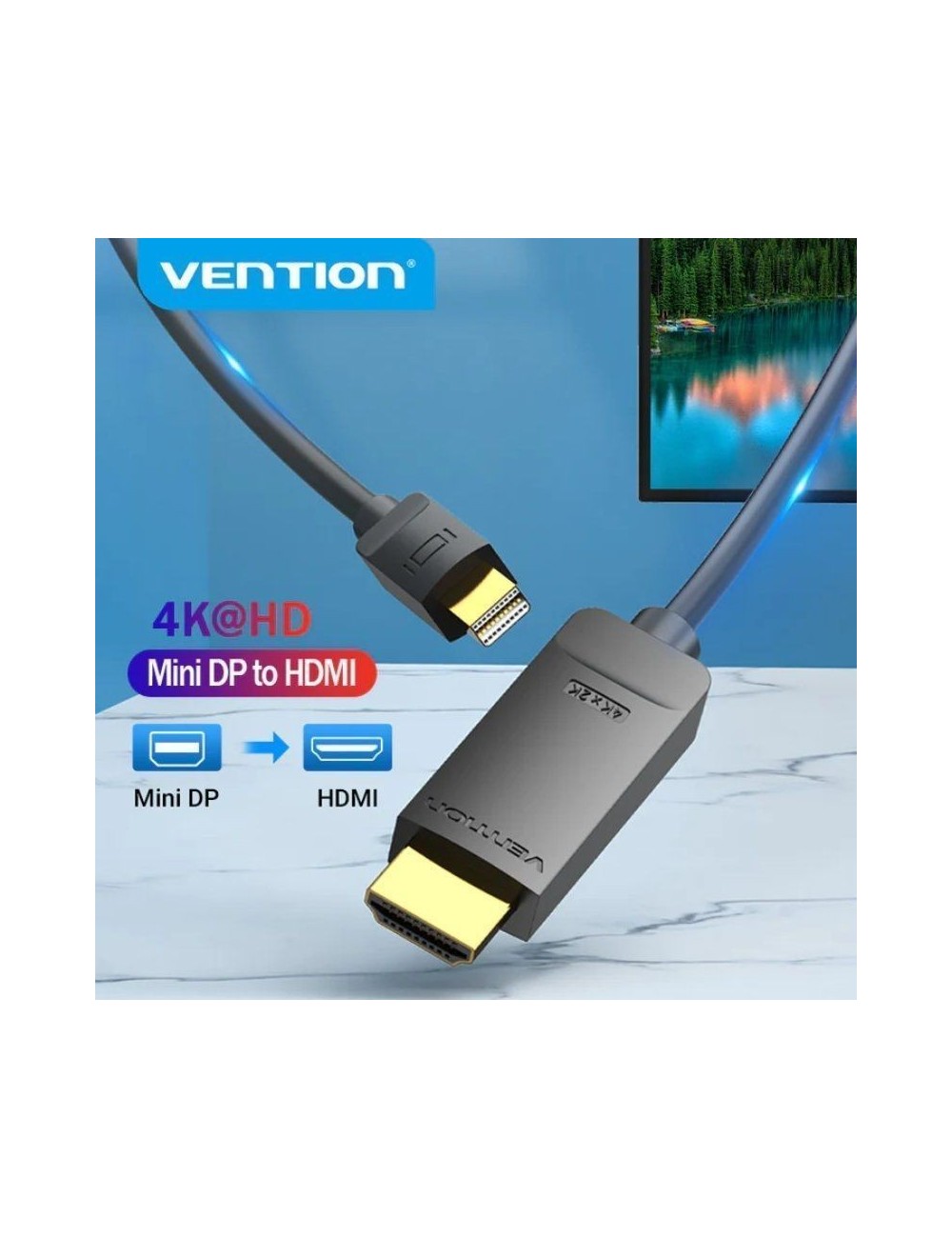 Cable Conversor Vention HAHBH/ Mini Displayport Macho - HDMI Macho/ 2m/ Negro