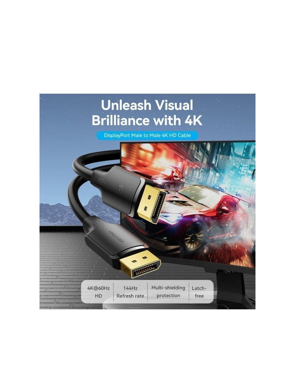 Cable DisplayPort Vention HAKBF/ DisplayPort Macho - DisplayPort 4K Macho/ 1m/ Negro