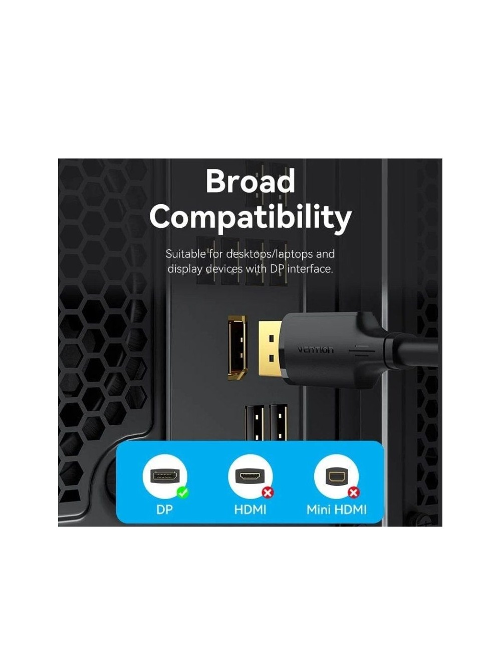 Cable DisplayPort Vention HAKBF/ DisplayPort Macho - DisplayPort 4K Macho/ 1m/ Negro