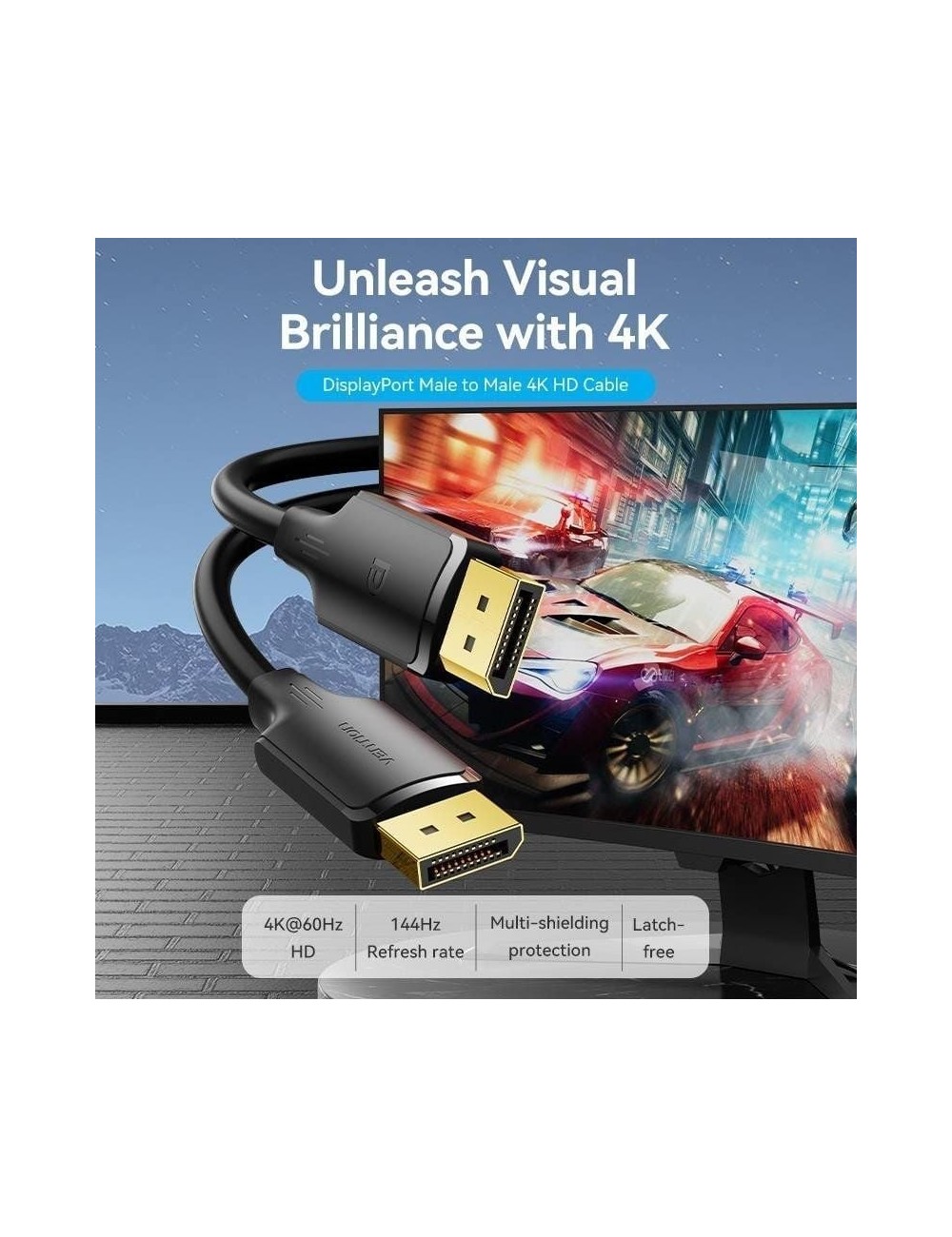 Cable DisplayPort 1.2 4K Vention HAKBL/ DisplayPort Macho - DisplayPort Macho/ 10m/ Negro
