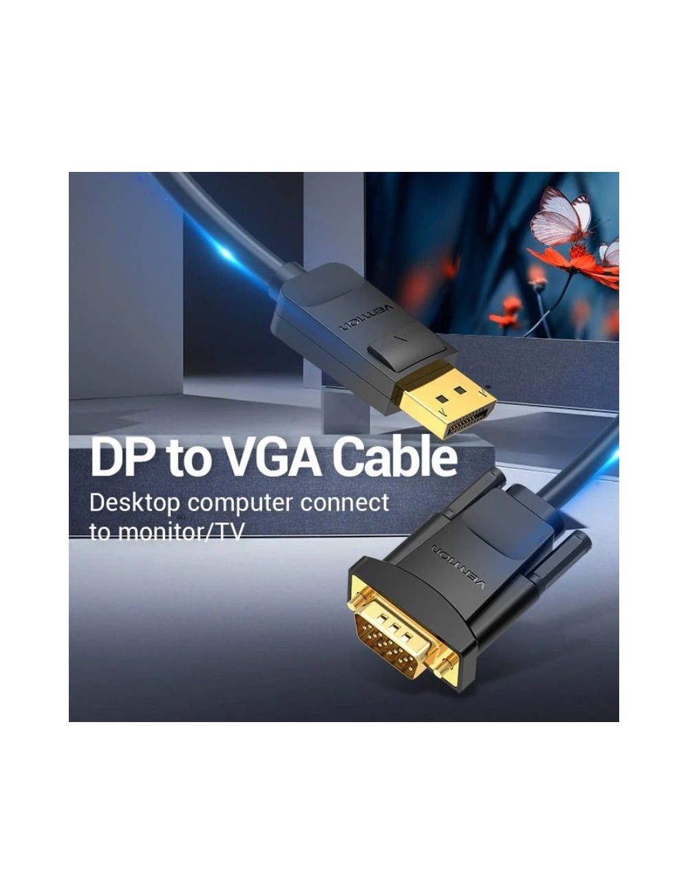Cable Conversor Vention HBLBH/ DisplayPort Macho - VGA Macho/ 2m/ Negro