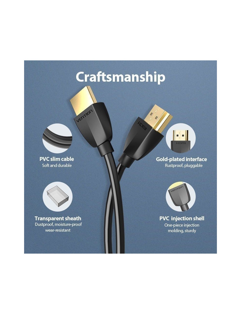 Cable HDMI 2.0 4K Vention AAIBG/ HDMI Macho - HDMI Macho/ 1.5m/ Negro