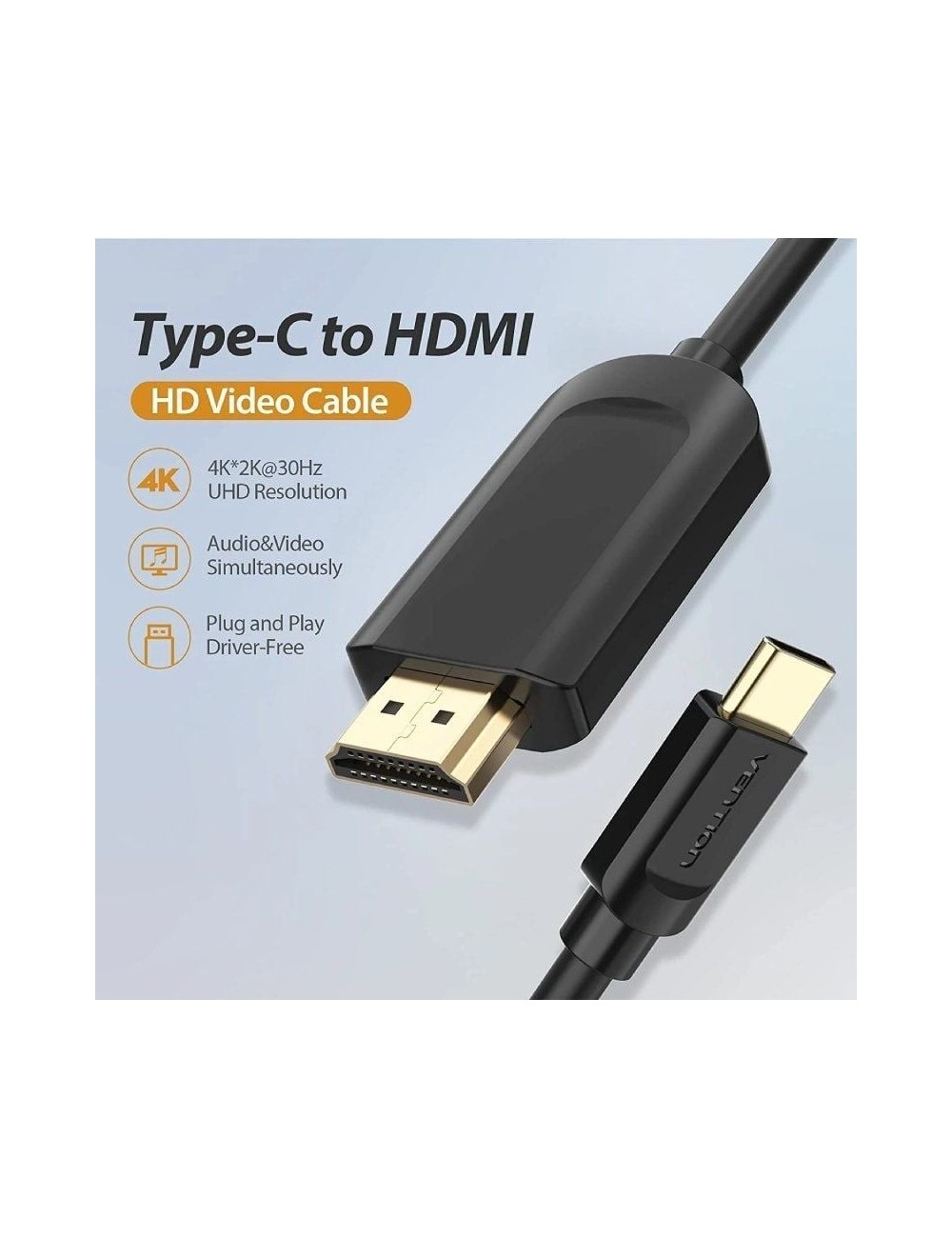 Cable Conversor HDMI 1.4 4K Vention CGUBG/ USB Tipo-C Macho - HDMI Macho/ 1.5m/ Negro