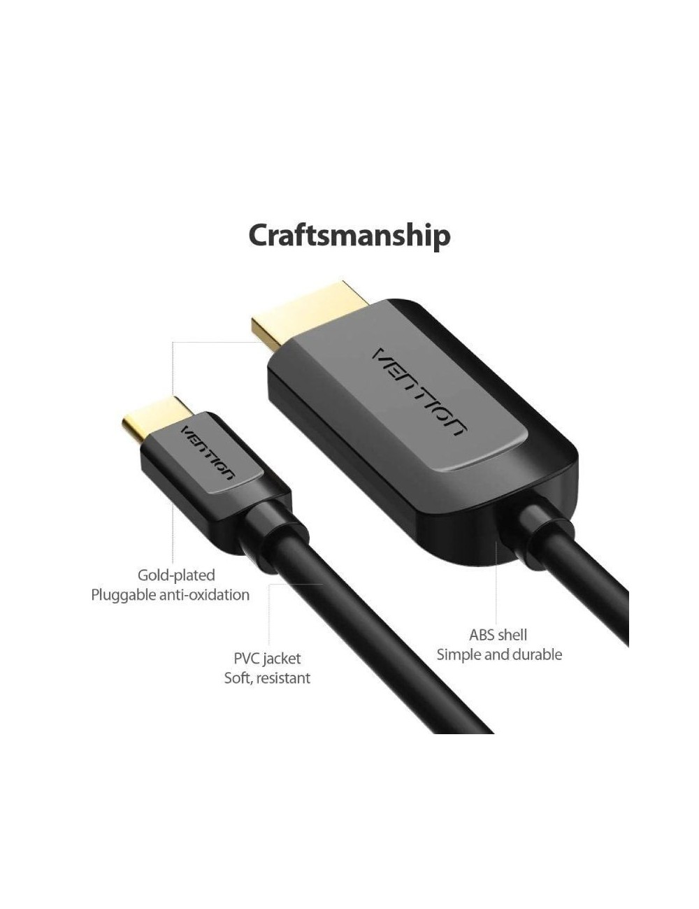 Cable Conversor HDMI 1.4 4K Vention CGUBH/ USB Tipo-C Macho - HDMI Macho/ 2m/ Negro