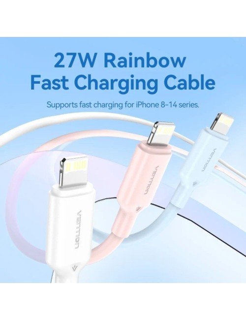 Cable USB 2.0 Tipo-C Lightning Vention LAKWH/ USB Tipo-C Macho - Lightning Macho/ Hasta 27W/ 480Mbps/ 2m/ Blanco