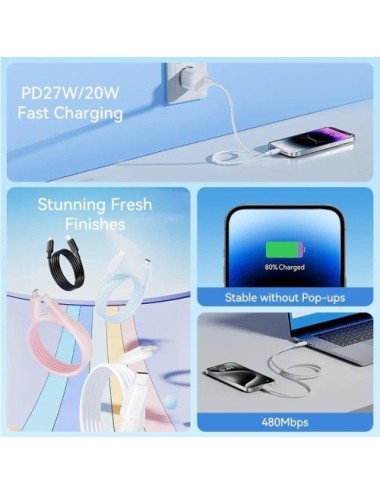 Cable USB 2.0 Tipo-C Lightning Vention LAKWH/ USB Tipo-C Macho - Lightning Macho/ Hasta 27W/ 480Mbps/ 2m/ Blanco
