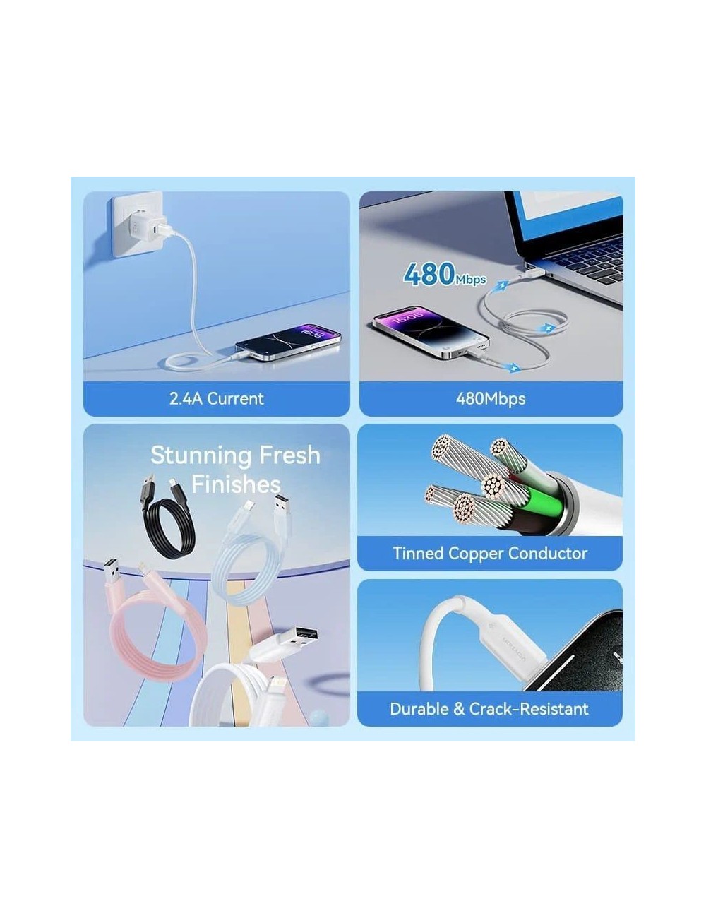 Cable USB 2.0 Lightning Vention LAMPH/ USB Macho - Lightning Macho/ 480Mbps/ 2m/ Rosa