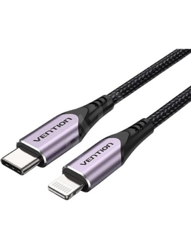 Cable USB 2.0 Tipo-C Lightning Vention TACVF/ USB Tipo-C Macho - Lightning Macho/ 480Mbps/ 1m/ Morado