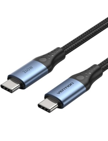 Cable USB 2.0 Tipo-C 5A Vention TREBD/ USB Tipo-C Macho - USB Tipo-C Macho/ Hasta 240W/ 480Mbps/ 50cm/ Azul y Negro
