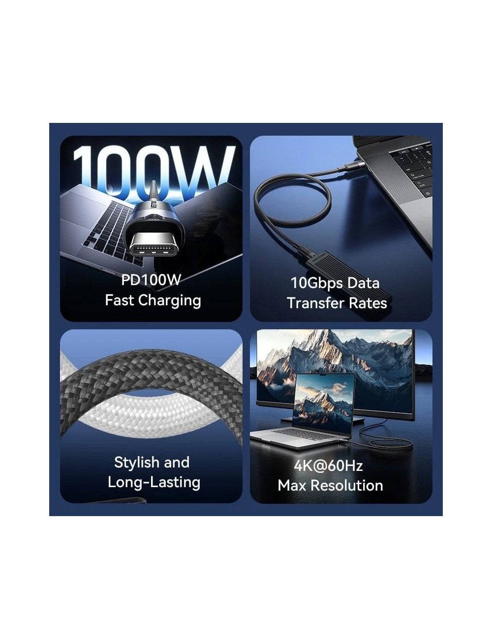 Cable USB 3.2 Tipo-C 5A Vention TRGBD/ USB Tipo-C Macho - USB Tipo-C Macho/ Hasta 100W/ 10Gbps/ 50cm/ Negro