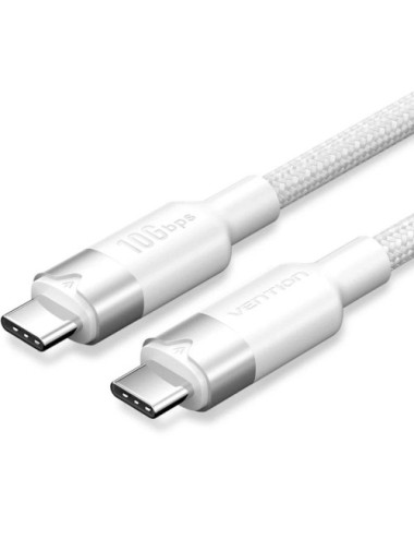 Cable USB 3.2 Tipo-C 5A Vention TRGWD/ USB Tipo-C Macho - USB Tipo-C Macho/ Hasta 100W/ 10Gbps/ 50cm/ Blanco