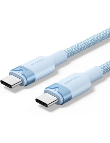 Cable USB 2.0 Tipo-C 5A Vention TRISF/ USB Tipo-C Macho - USB Tipo-C Macho/ Hasta 240W/ 480Mbps/ 1m/ Azul