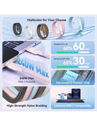 Cable USB 2.0 Tipo-C 5A Vention TRISF/ USB Tipo-C Macho - USB Tipo-C Macho/ Hasta 240W/ 480Mbps/ 1m/ Azul