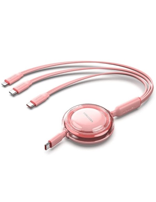 Cable USB Tipo-C 2.0 5A Vention TRJPBE/ USB Tipo-C Macho - 3x USB Tipo-C Macho/ Hasta 100W/ 480Mbps/ 1.1m/ Rosa