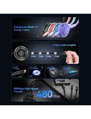 Cable USB Tipo-C 2.0 5A Vention TRJSBE/ USB Tipo-C Macho - 3x USB Tipo-C Macho/ Hasta 100W/ 480Mbps/ 1.1m/ Azul