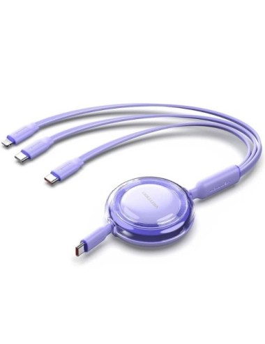 Cable USB Tipo-C 2.0 5A Vention TRJVBE/ USB Tipo-C Macho - 3x USB Tipo-C Macho/ Hasta 100W/ 480Mbps/ 1.1m/ Morado