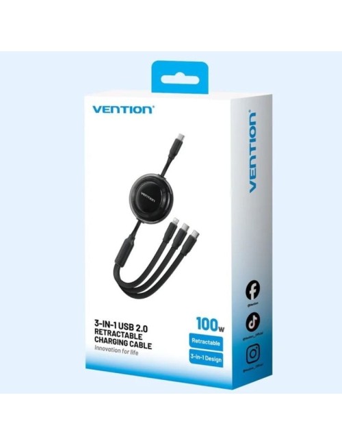 Cable USB Tipo-C 2.0 5A Vention TRKVBE/ USB Tipo-C Macho - 3x USB Tipo-C Macho/ Hasta 100W/ 480Mbps/ 1.1m/ Morado