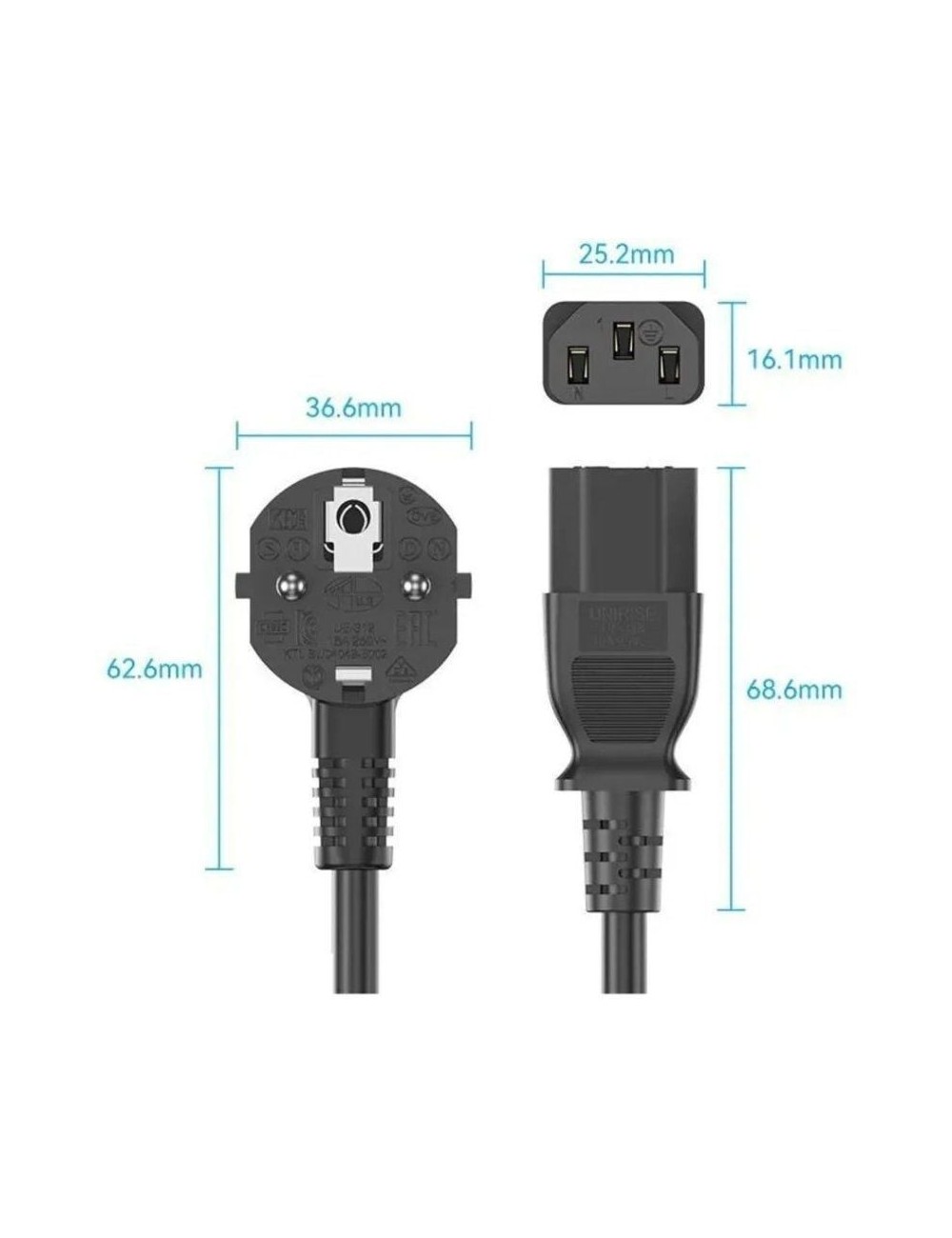 Cable de Alimentación Vention ZCJBAC/ IEC C13 Hembra - CEE7 Macho/ 1.8m/ Negro