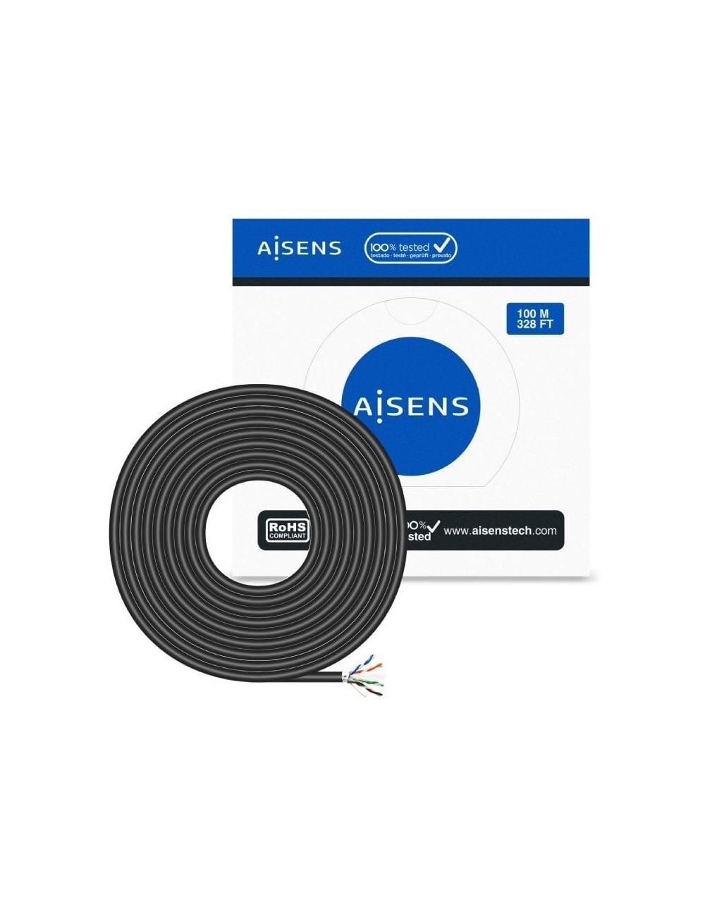 Bobina de Cable RJ45 para Exteriores FTP AWG24 Aisens A135-0673 Cat.6/ 100m/ Impermeable/ Negro