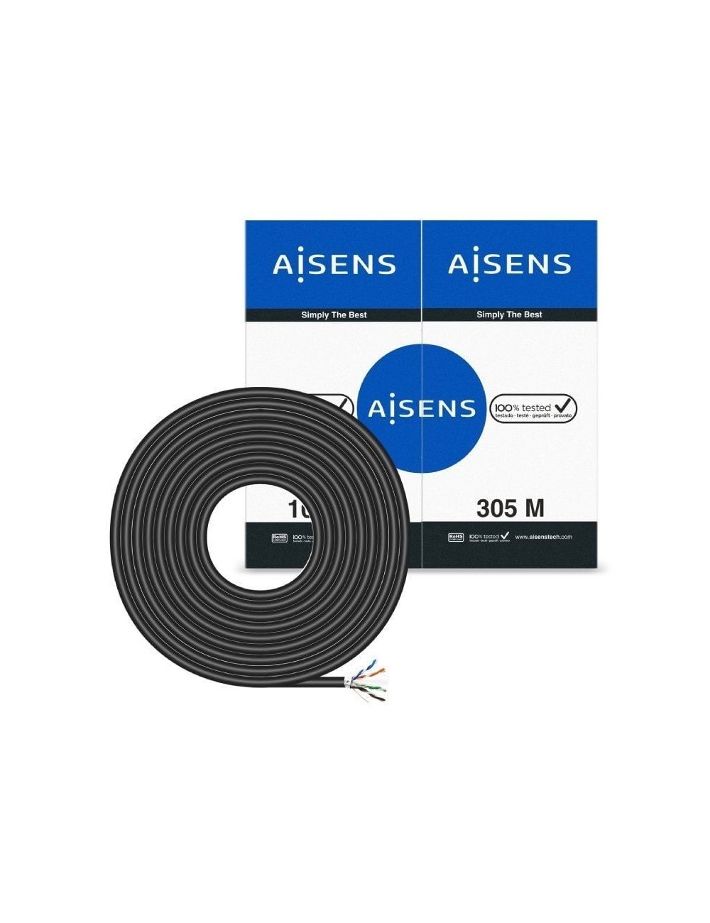 Bobina de Cable RJ45 para Exteriores FTP AWG24 Aisens A135-0674 Cat.6/ 305m/ Impermeable/ Negro