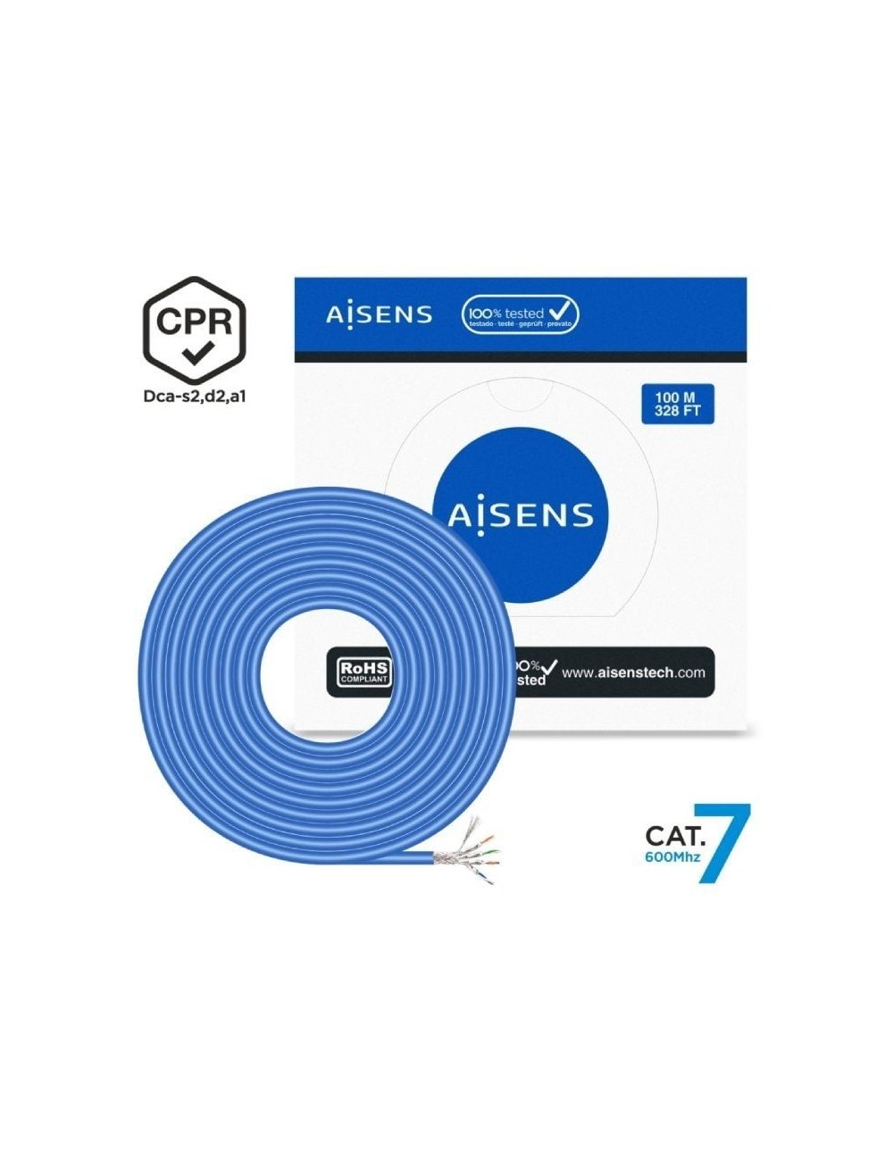 Bobina de Cable RJ45 SFTP AWG23 LSZH CPR Dca Aisens A146-0664 Cat.7/ 100m/ Azul