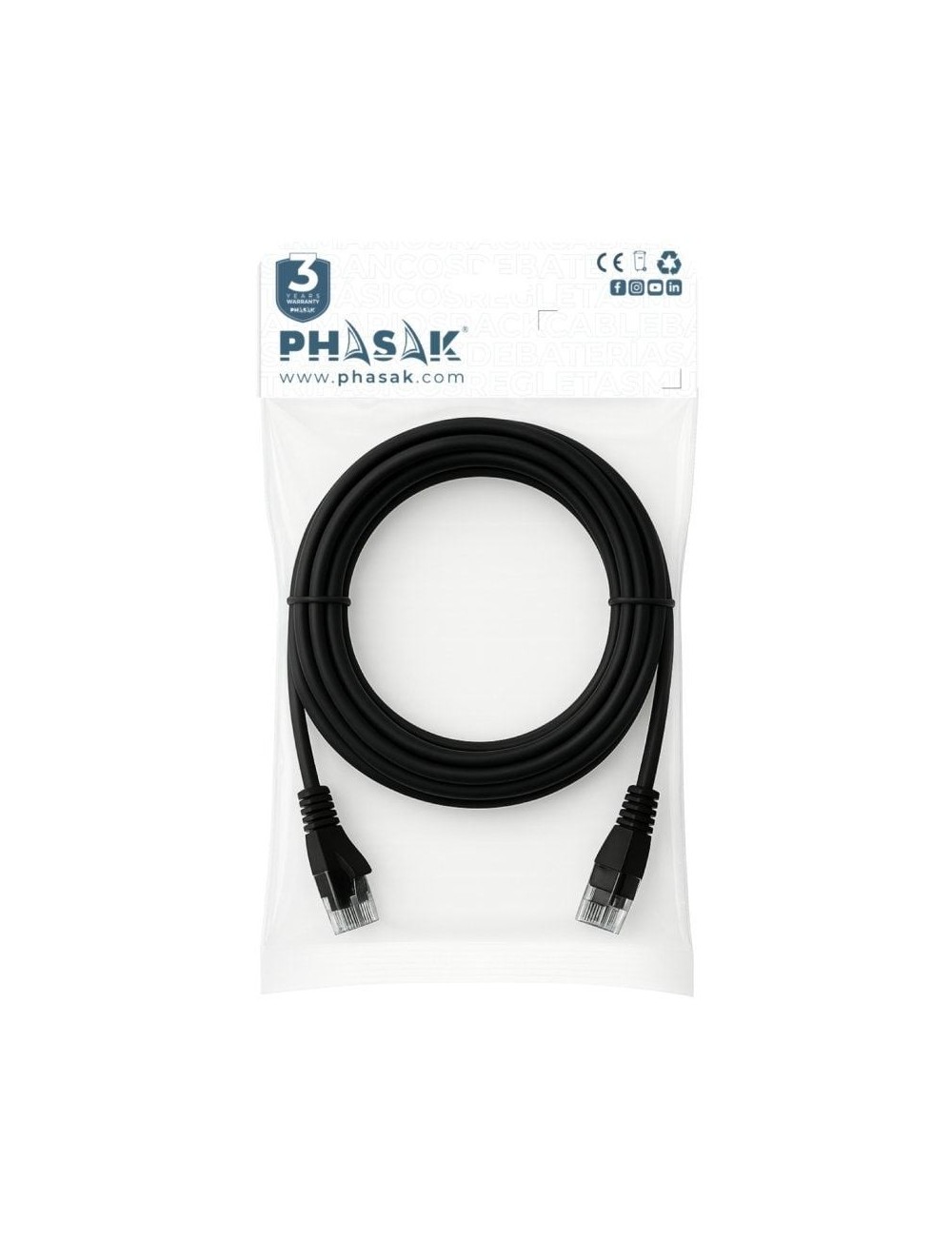 Cable de Red RJ45 UTP Phasak PHK 1703 Cat.6/ 3m/ Negro