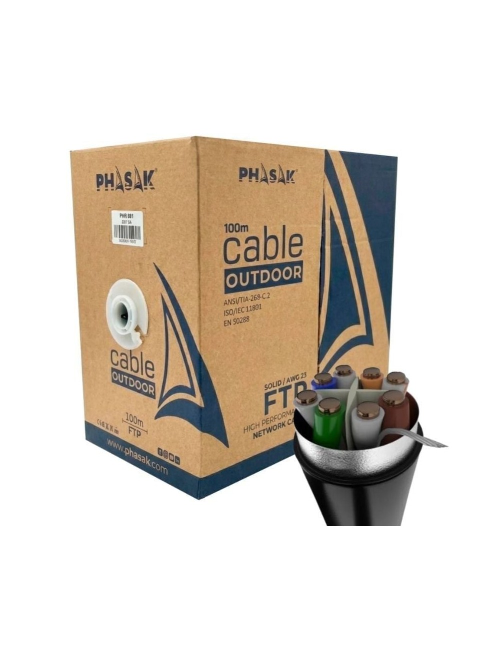 Bobina de Cable RJ45 FTP Phasak PHR 681 Cat.6A/ 100m/ Gris