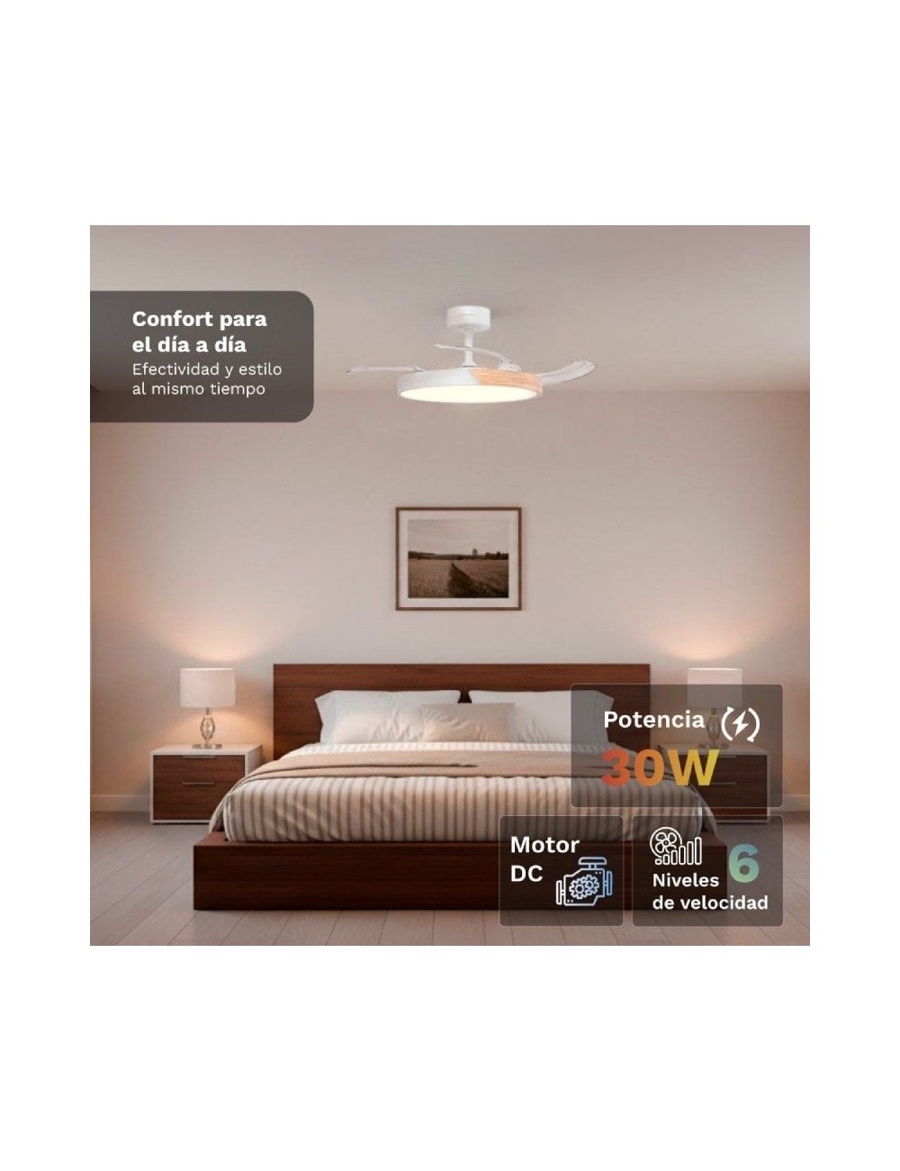 Ventilador de Techo Grunkel SKYDUAL42/ 30W/ 4 Aspas 106cm/ 6 Velocidades