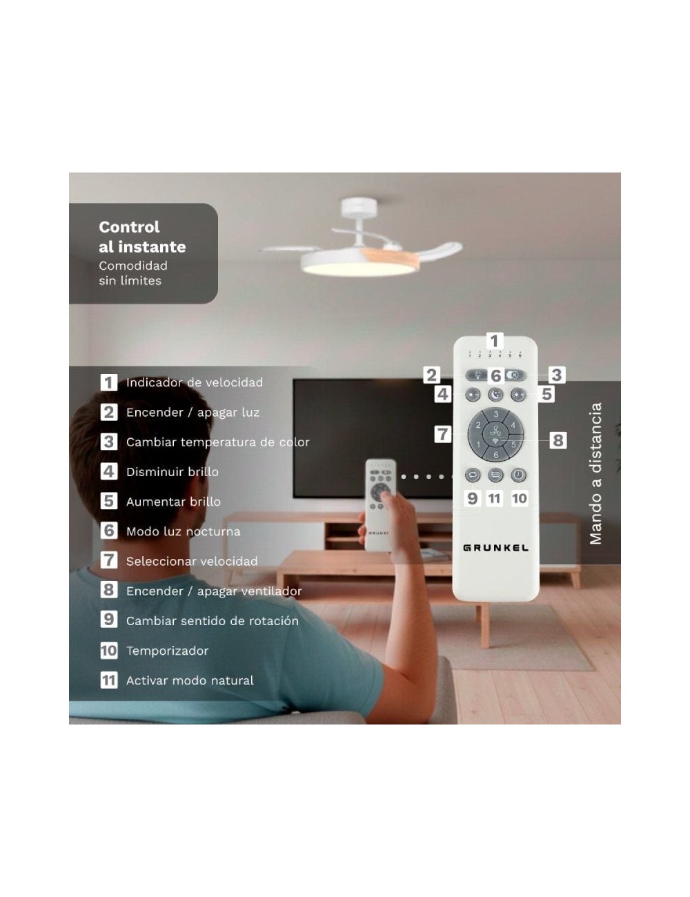 Ventilador de Techo Grunkel SKYDUAL42/ 30W/ 4 Aspas 106cm/ 6 Velocidades