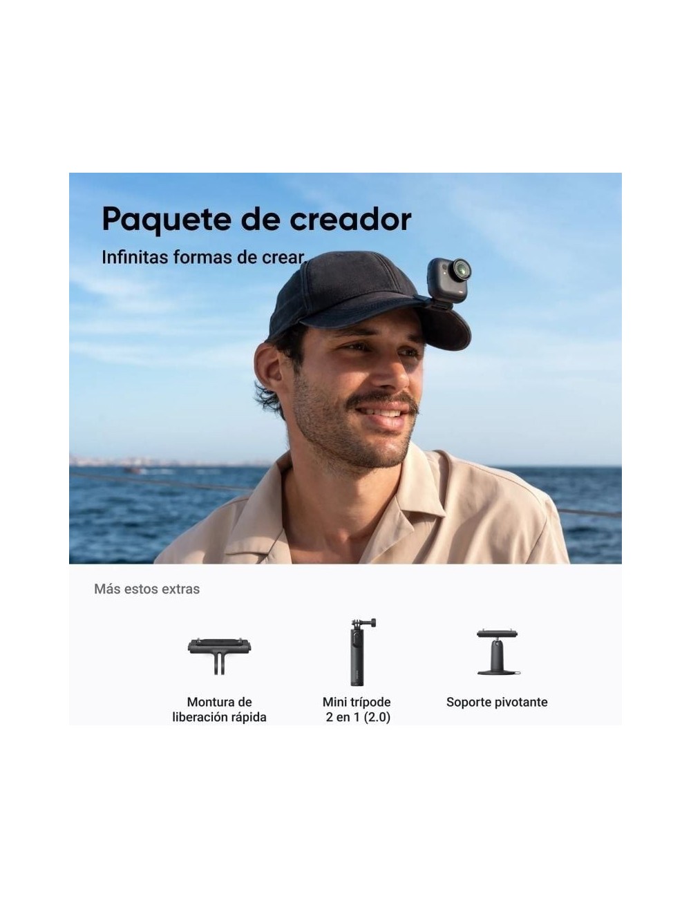 Cámara Digital Deportiva Insta360 GO Ultra Pack Creador/ 4K/ Ángulo de visión 360º/ Negra