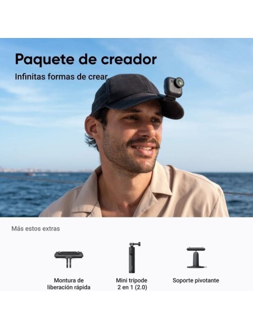 Cámara Digital Deportiva Insta360 GO Ultra Pack Creador/ 4K/ Ángulo de visión 360º/ Negra