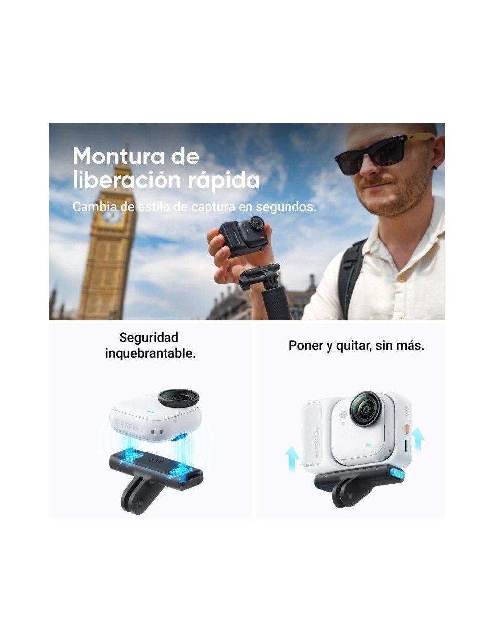 Cámara Digital Deportiva Insta360 GO Ultra Pack Creador/ 4K/ Ángulo de visión 360º/ Negra