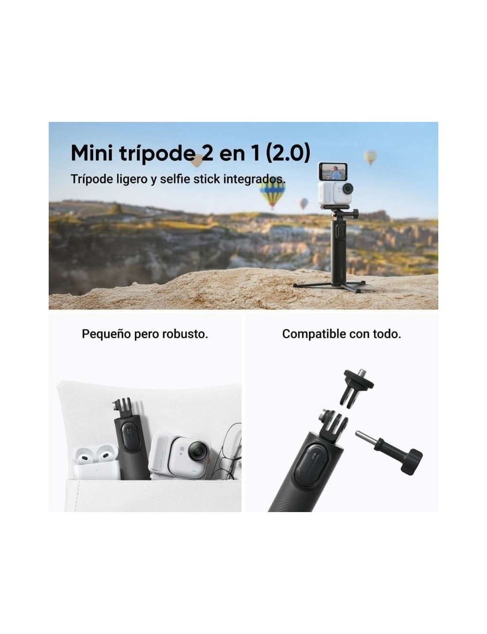Cámara Digital Deportiva Insta360 GO Ultra Pack Creador/ 4K/ Ángulo de visión 360º/ Negra
