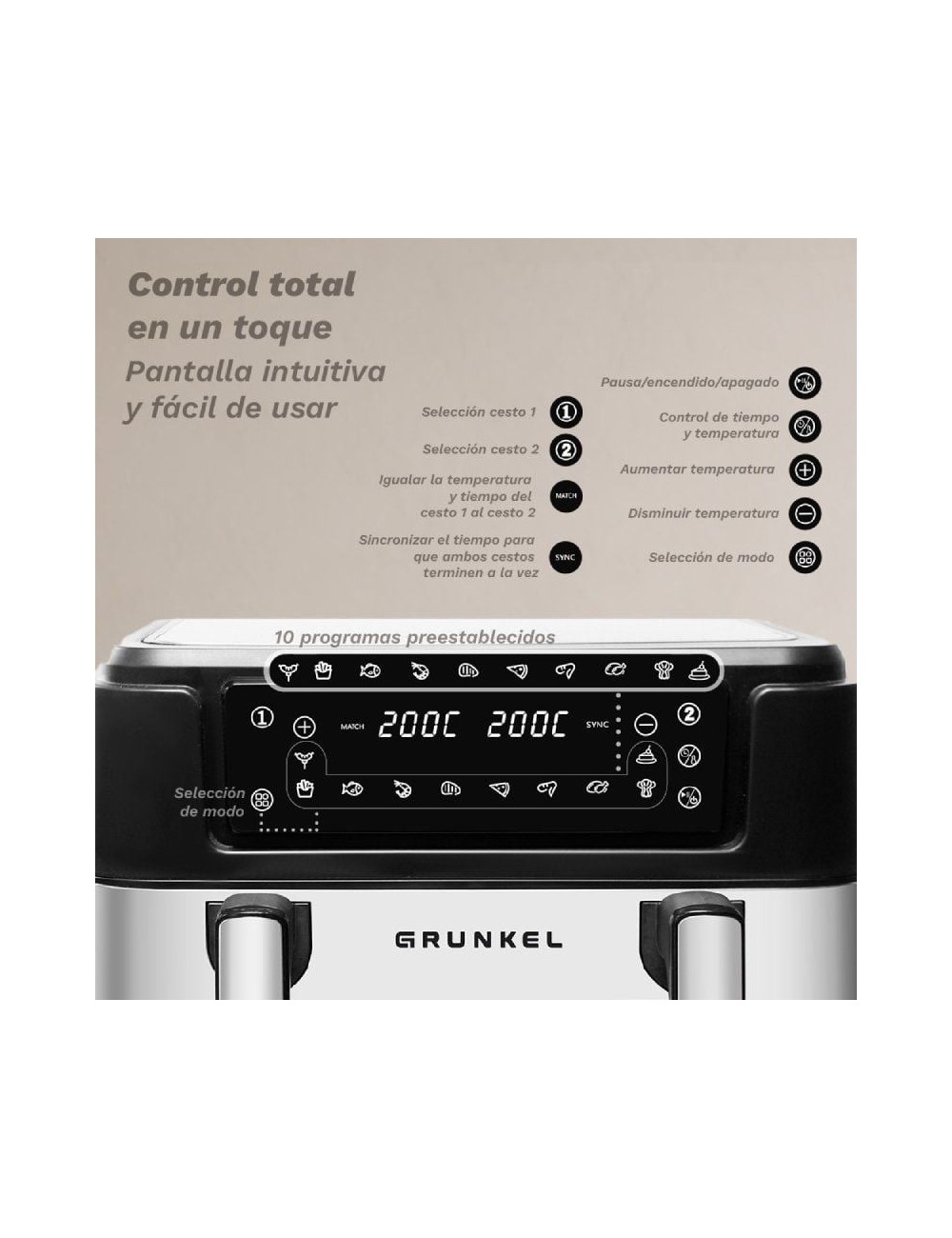 Freidora por Aire Airfryer / Sin Aceite Grunkel Dualflexifryer/ 2800W/ Capacidad 10L
