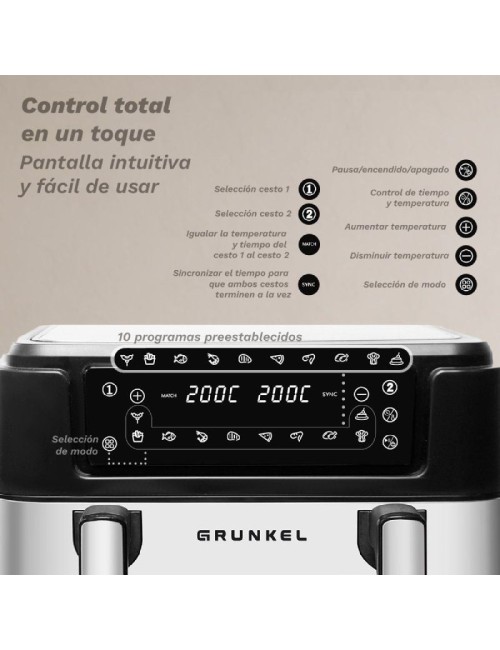 Freidora por Aire Airfryer / Sin Aceite Grunkel Dualflexifryer/ 2800W/ Capacidad 10L