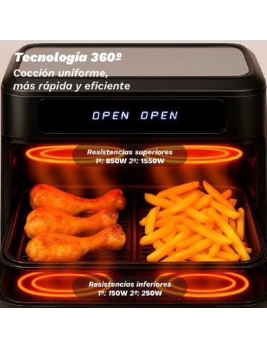 Freidora por Aire Airfryer / Sin Aceite Grunkel Dualflexifryer/ 2800W/ Capacidad 10L