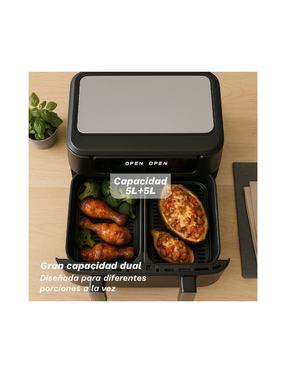 Freidora por Aire Airfryer / Sin Aceite Grunkel Dualflexifryer/ 2800W/ Capacidad 10L