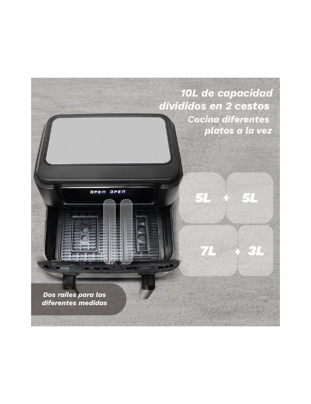 Freidora por Aire Airfryer / Sin Aceite Grunkel Dualflexifryer/ 2800W/ Capacidad 10L