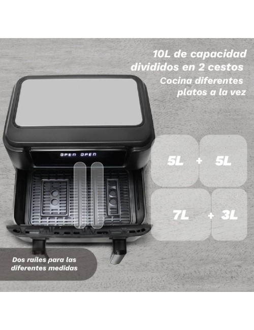 Freidora por Aire Airfryer / Sin Aceite Grunkel Dualflexifryer/ 2800W/ Capacidad 10L