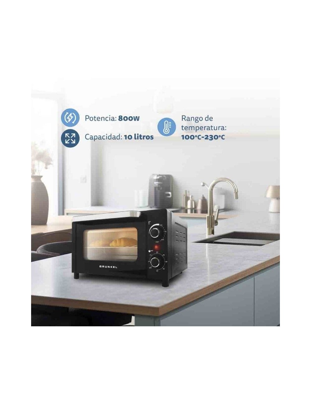 Horno de Sobremesa Grunkel HR-10MINI/ 1600W/ Capacidad 10L/ Negro