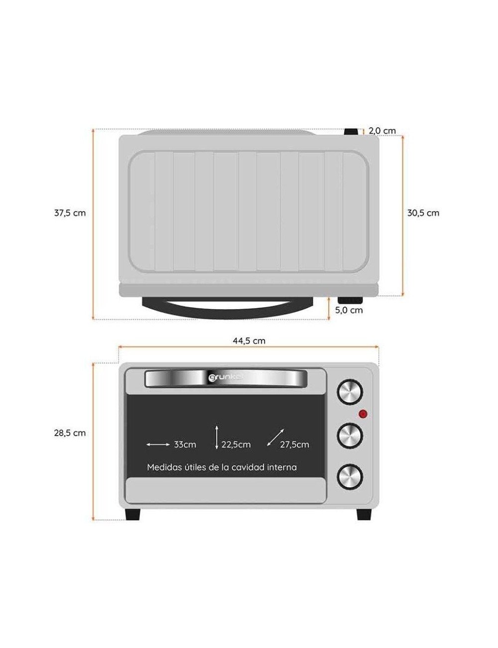 Horno de Sobremesa Grunkel HR-23SILVER/ 1600W/ Capacidad 23L/ Plata