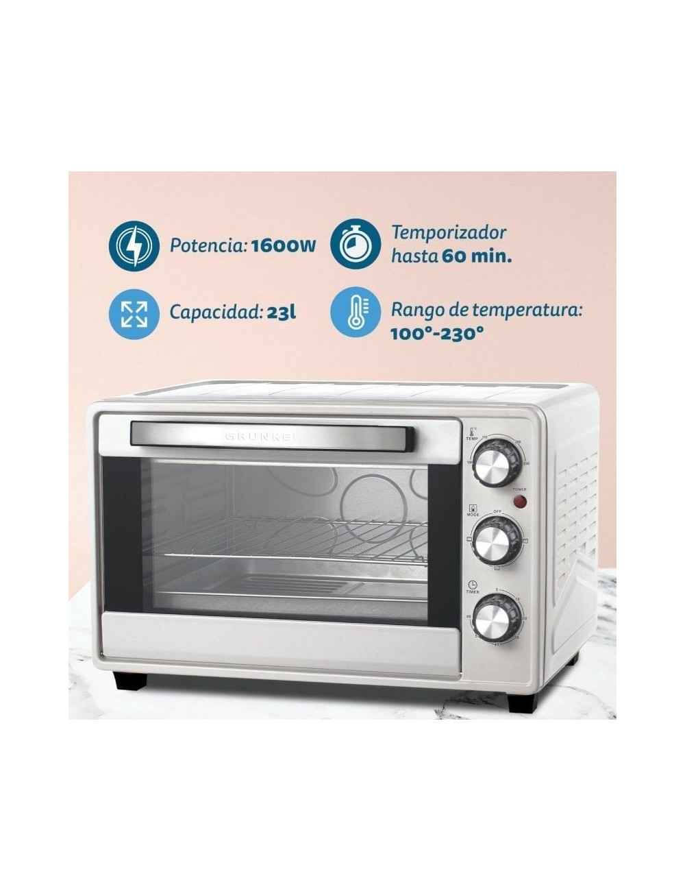 Horno de Sobremesa Grunkel HR-23SILVER/ 1600W/ Capacidad 23L/ Plata