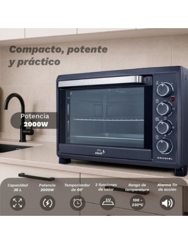 Horno de Sobremesa Grunkel HR-38PRO/ 2000W/ Capacidad 38L/ Negro