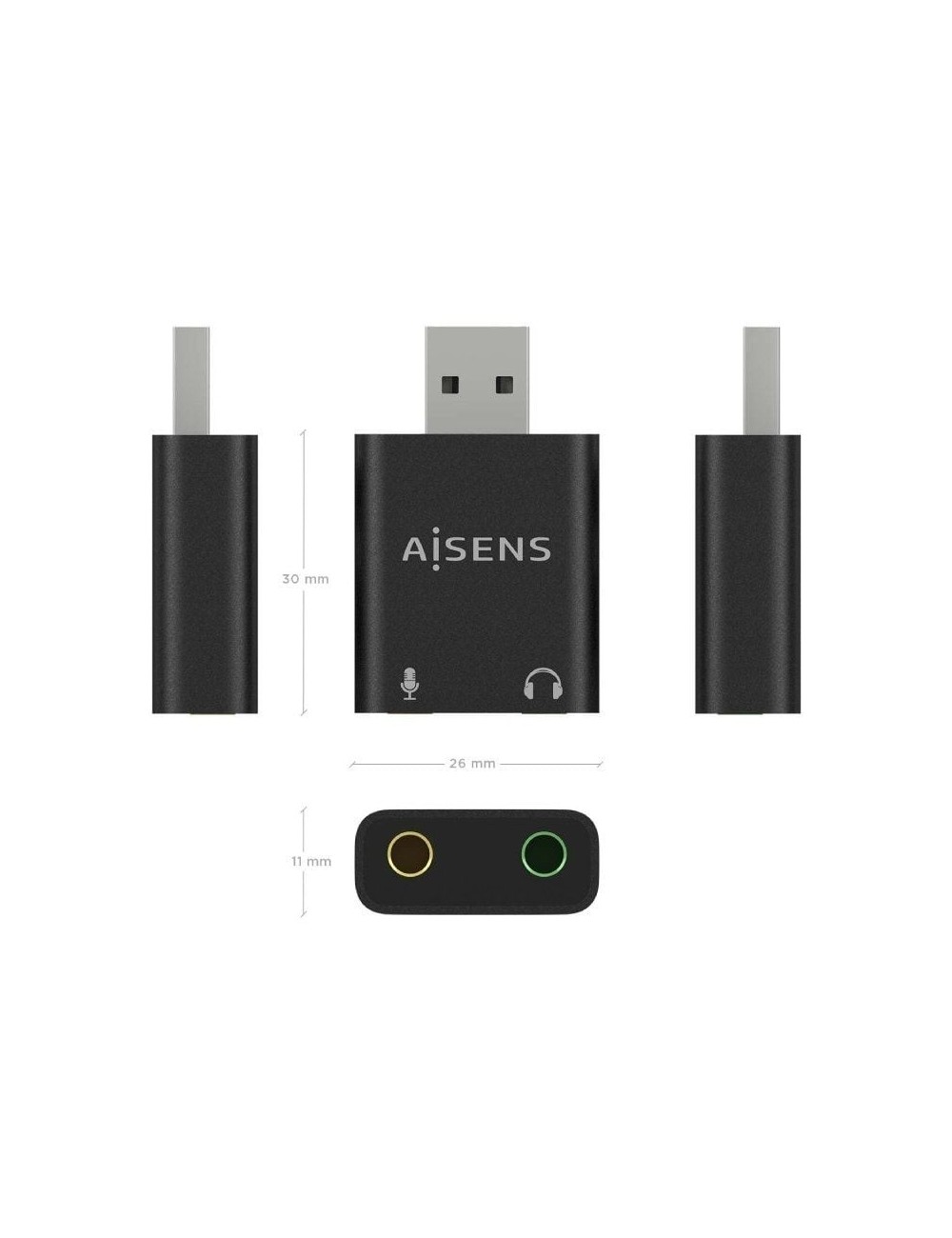 Tarjeta de Sonido Aisens A106-0768/ USB Macho - 2x Jack 3.5 Hembra